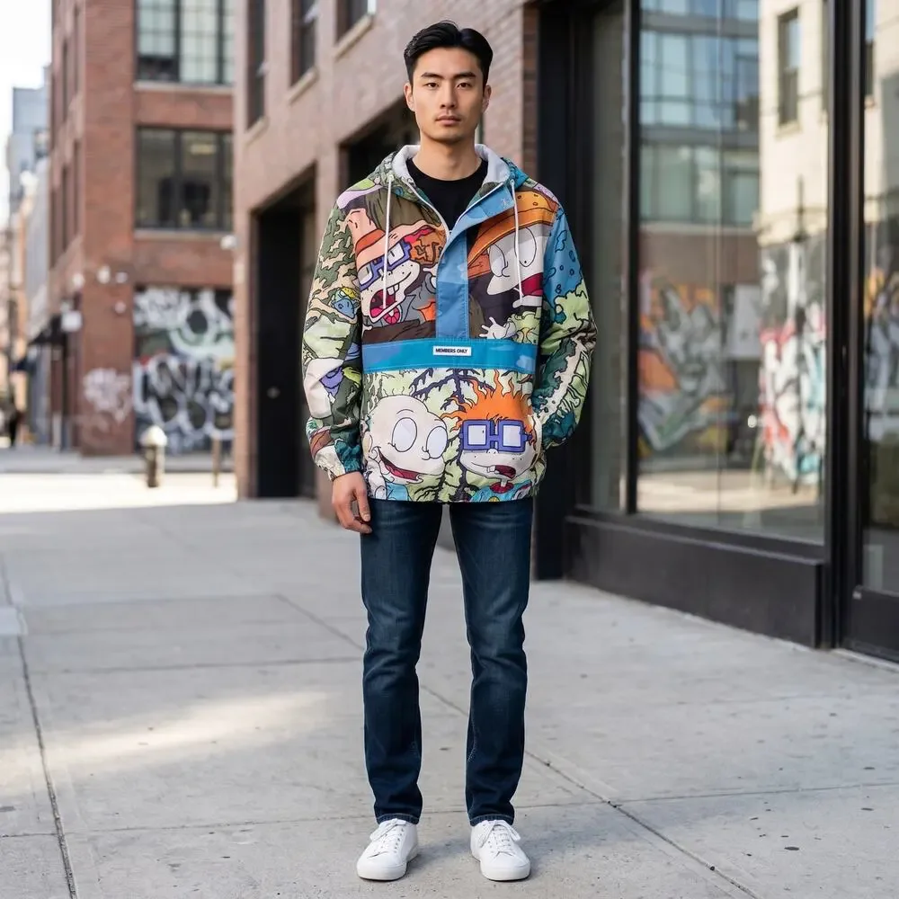 NICKELODEON X MEMBERS ONLY Mens 1/2 zip Jacket Medium RUGRATS windbreaker Y2K